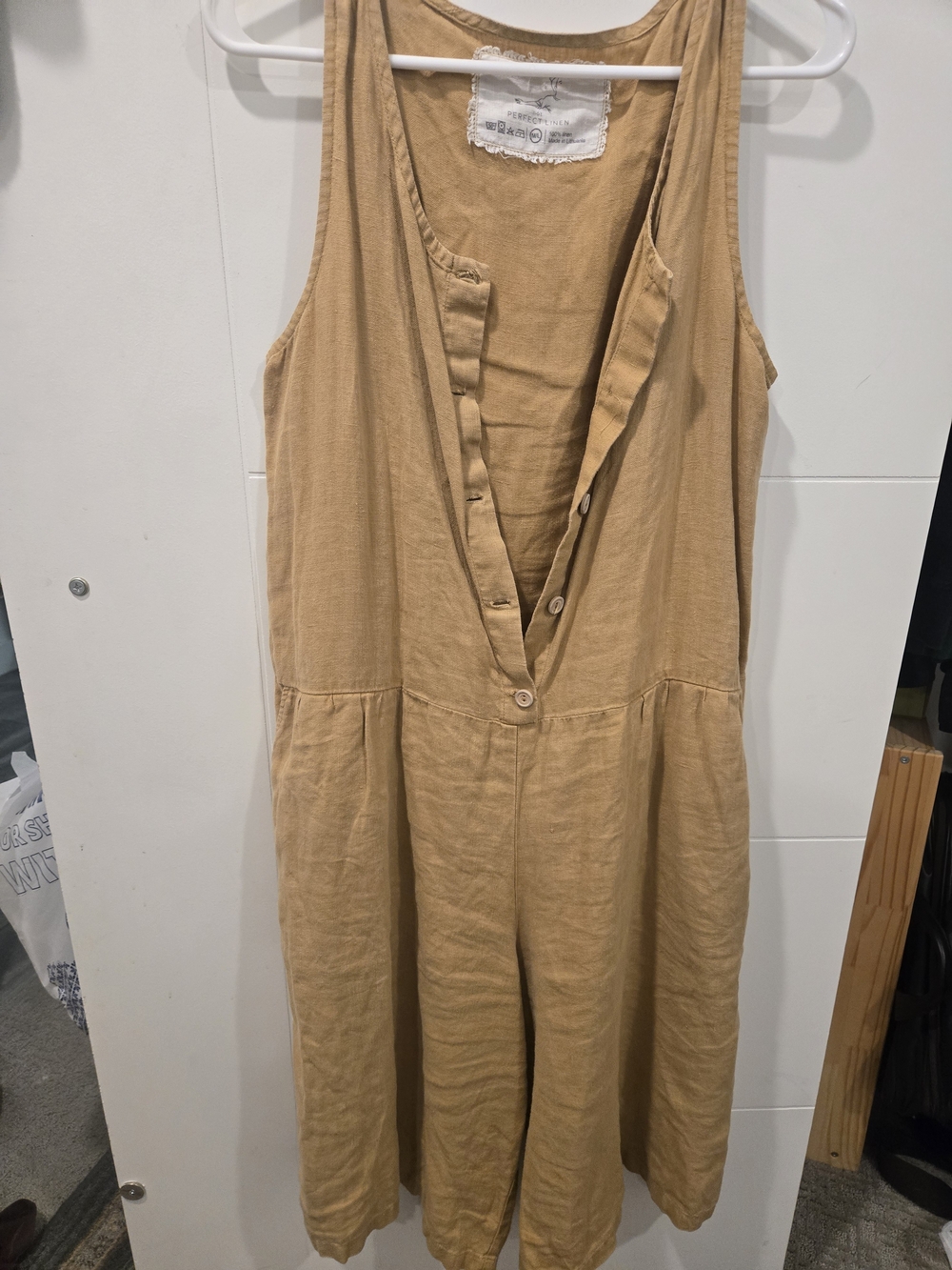 Sleeveless Linen Jumpsuit in Camel